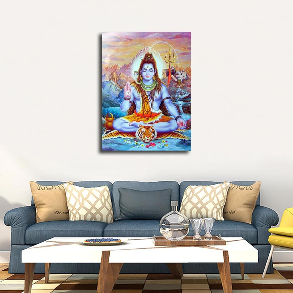Weouio Lord Shiva Statue Hindu God Posters Canvas Wall Art, Suitable for Living Room Bedroom Study Office Cafe Pub Etc, Perfect Holiday Gift and Home