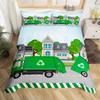 Kids Boys Green Garbage Truck King Queen Duvet Cover Trash Truck Comforter Cover Vehicle Car Bedding Set Polyester Quilt Cover