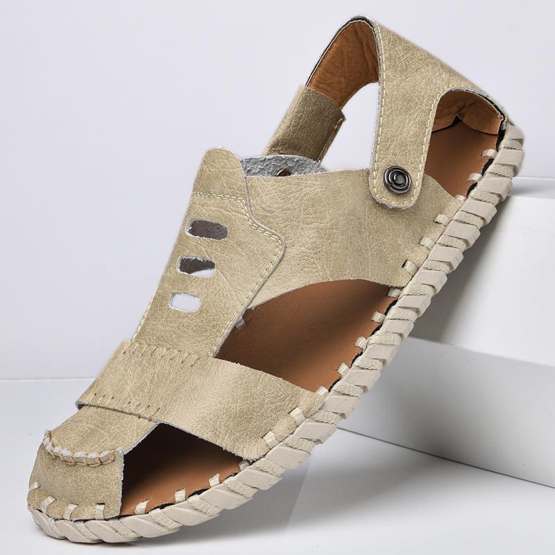Летние мужские сандалии большого размера 46, мужские модные кожаные пляжные туфли, повседневные сандалии и шлепанцы, мужские уличные туфли для плавания, обувь ручной работы