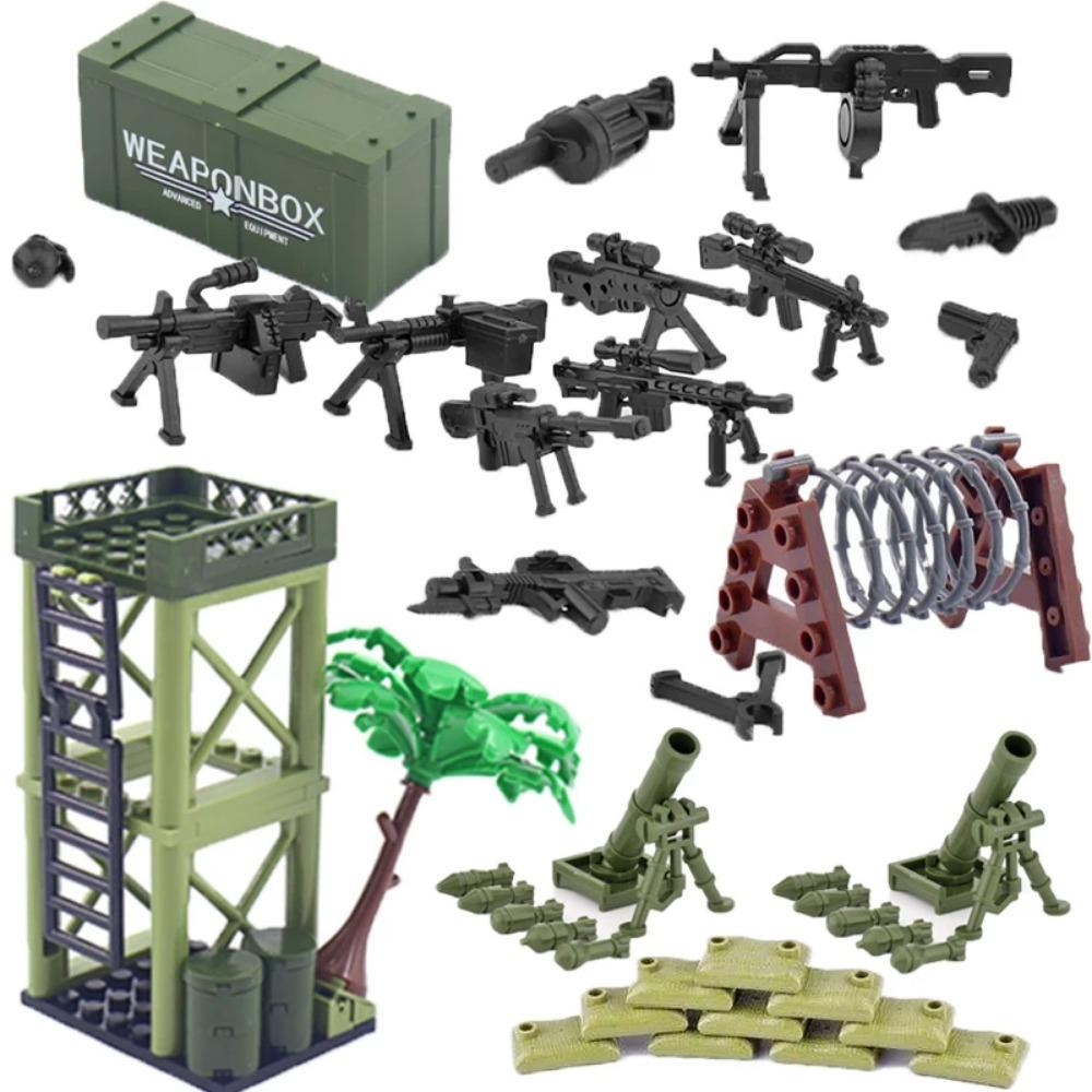 Конструктор Второй мировой войны Военное оружие Полицейский Солдат Фигурка Аксессуары Модель Кирпич Пистолет Пушка Пусковая установка Бункер Аванпост Игрушка X017