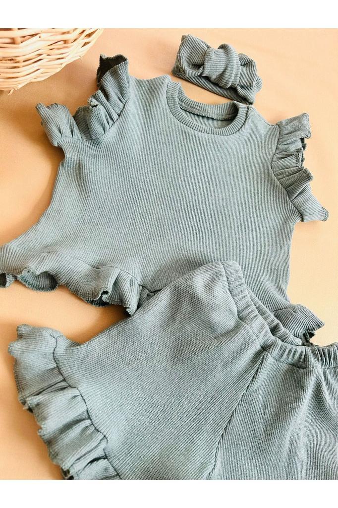 Летняя бандана из ткани в рубчик с рюшами и шортами для маленьких девочек.