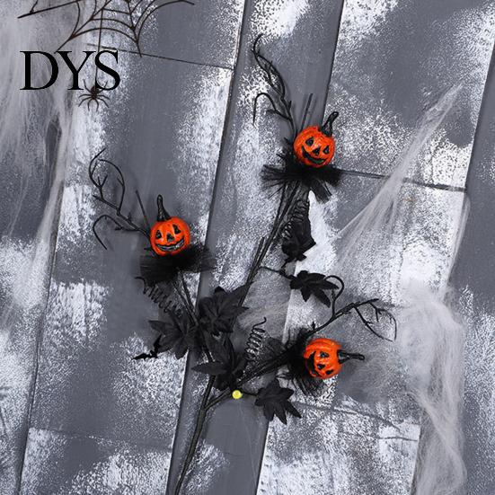 Spooky Home Decor Halloween Pumpkin Stem Decor, Black Maple Leaf Artificial Branch for Indoor Party Decorations Scene, Festive Table Centerpiece,