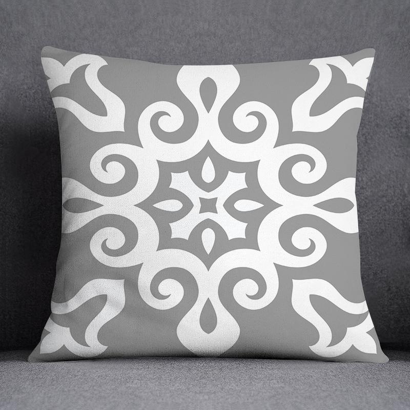 Gray Low White Flower Pattern Home Decoration Pillowcase Square Pillowcase Home Office Decoration Cushion Cover