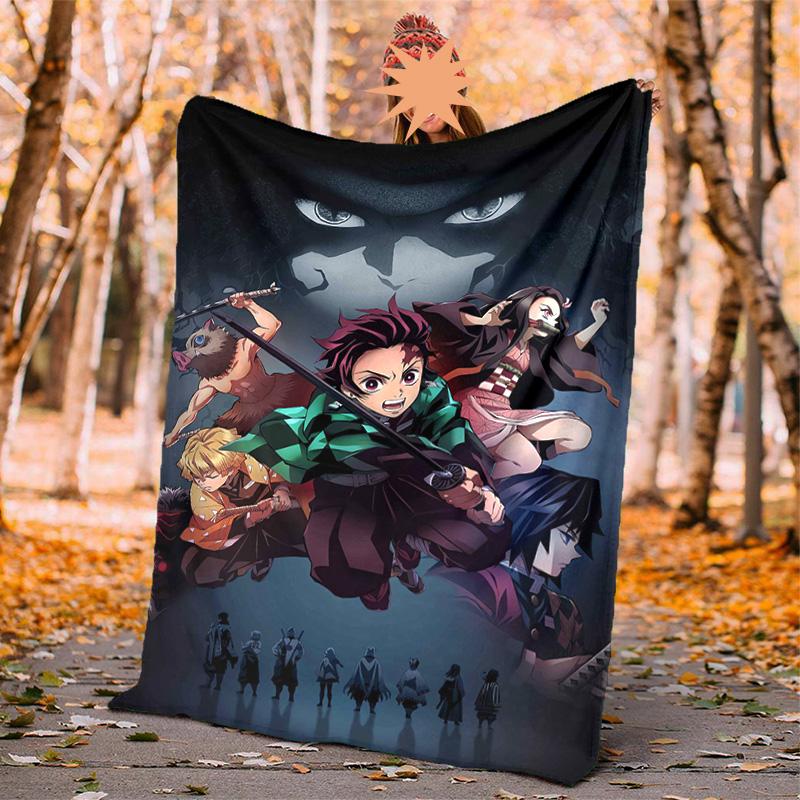 Demon Slayer Flannel Blanket Soft Warm All-Season Throw, Design for Camping, Car Travel, Hiking Sofa, Bed, Office Perfect Gift for Parties
