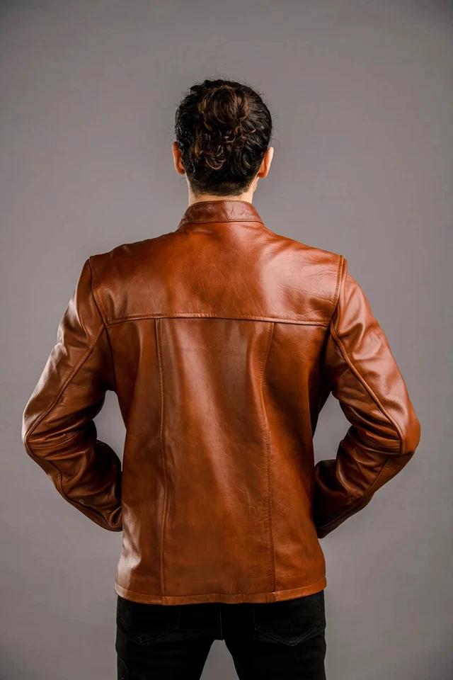 Handmade Men Biker Motorcycle Casual Stylish Brown Original Leather Real Lambskin Jacket