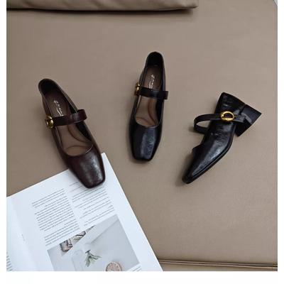 Модные туфли Мэри Джейн 2025 Новые туфли с квадратным носком, мелкие, одинарные, на блочном каблуке для женщин