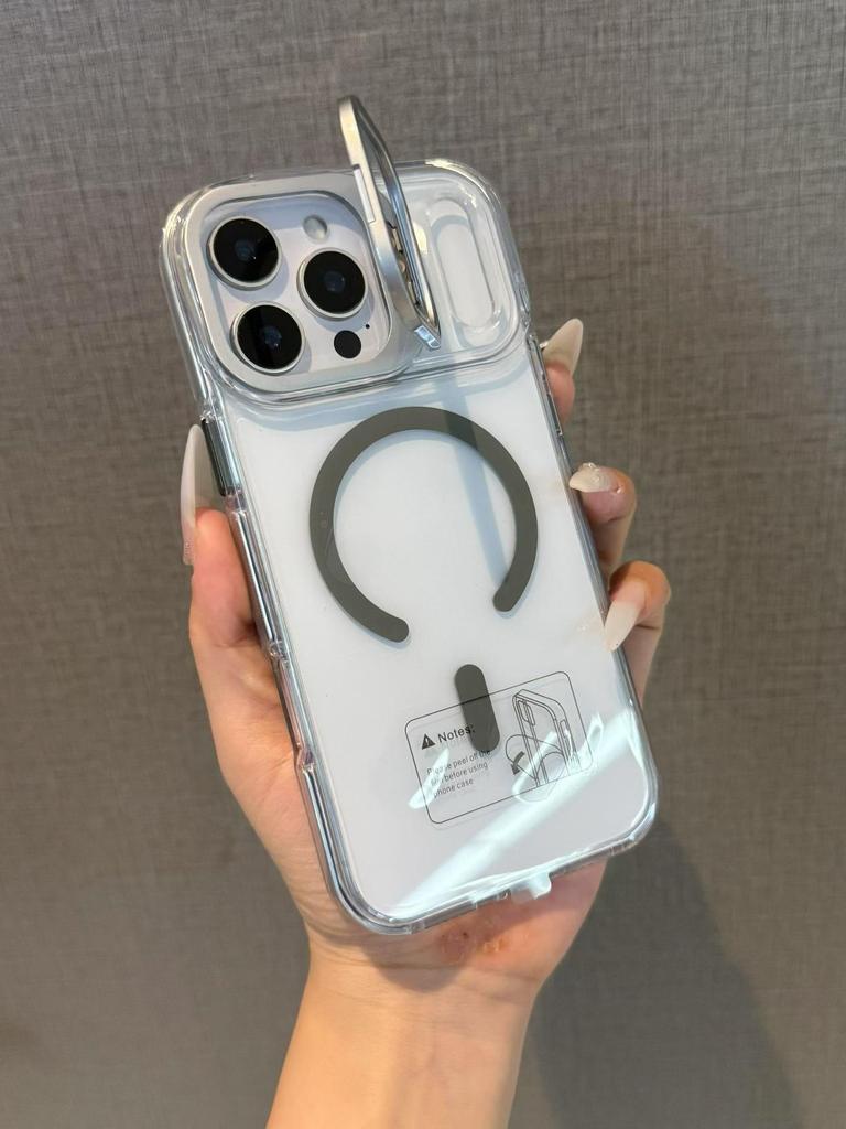 Магнитный противоударный двухцветный чехол для iPhone 17 Pro Max с рамкой-подставкой для камеры