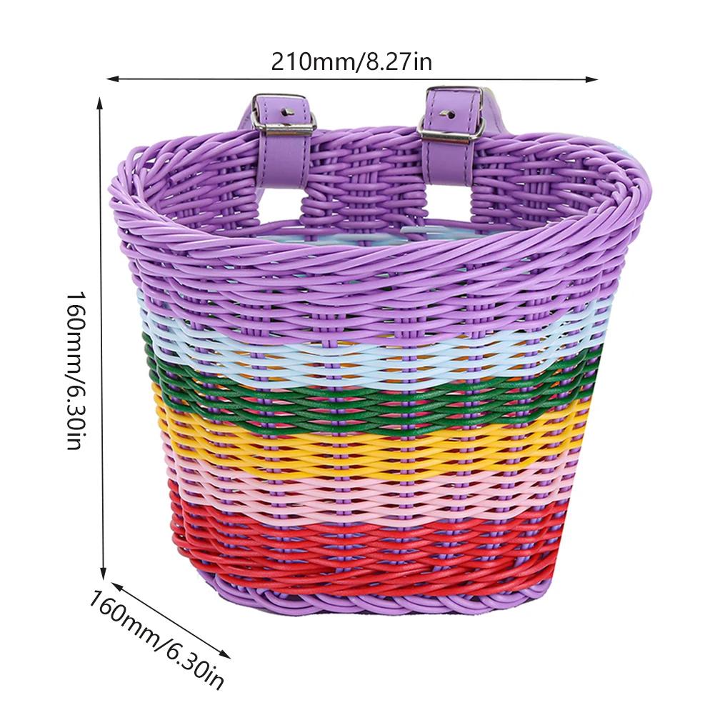 Bike Front Basket Handlebar Cycling Hand-Woven Rattan Pannier Container with Bell Tassel Stickers Bicycle Waterproof Basket Bag