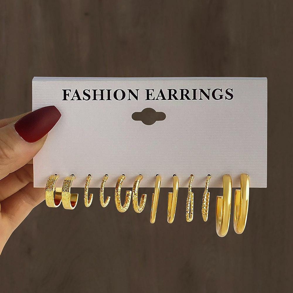 6Pairs Gold Color Vintage Geometry Pearl Earrings Set Metal Chain C shape Dangle Earrings for Women Simple Trendy Party Jewelry