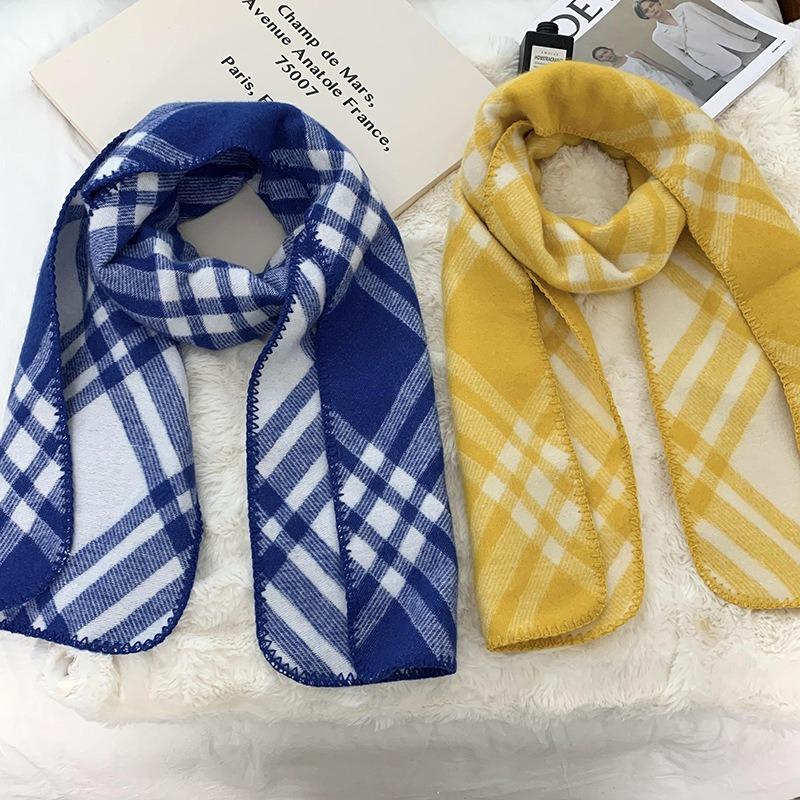 Scarf Women's Winter Color Rhombus Warm Thickened Knitted Shawl Double-sided Hemming Scarf
