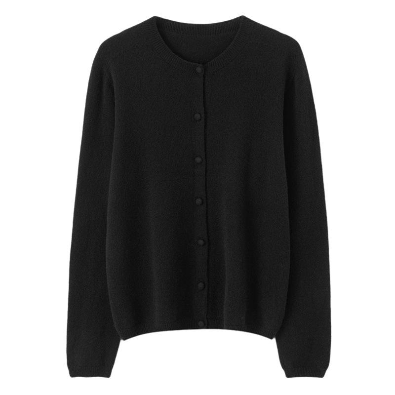 Lekasha Women's 100% Pure Cashmere Round Neck Seamless Knit Cardigan