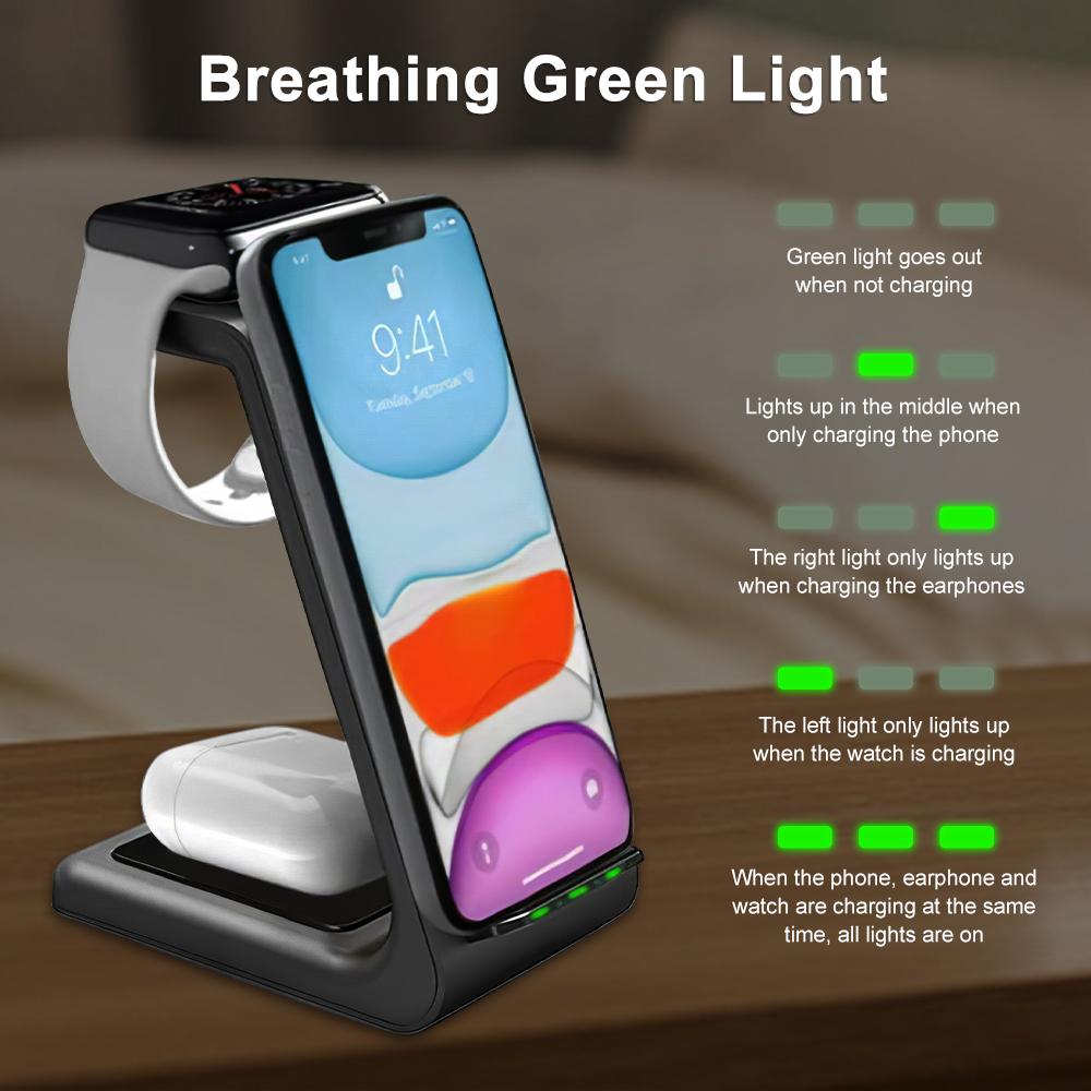 15W Wireless Charger Dock Fast 3 In1 Qi For iPhone/ Samsung /Huawei/Xiaomi/Aipods/ iWatch