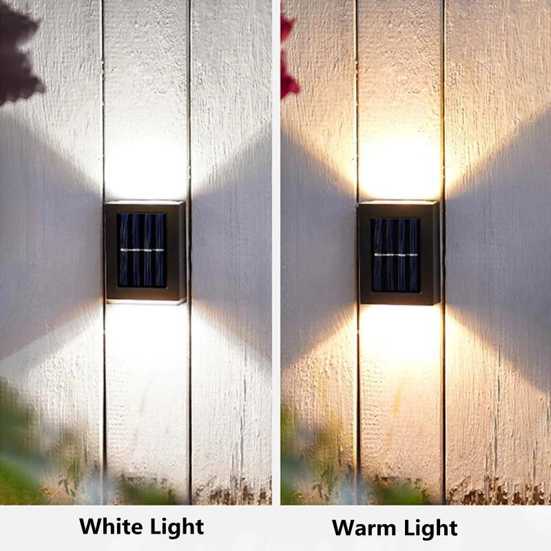 6 светодиодных настенных светильников на солнечных батареях для улицы, водонепроницаемые, светящиеся вверх и вниз, садовые украшения, солнечные светильники, лестницы, забор, лампа солнечного света