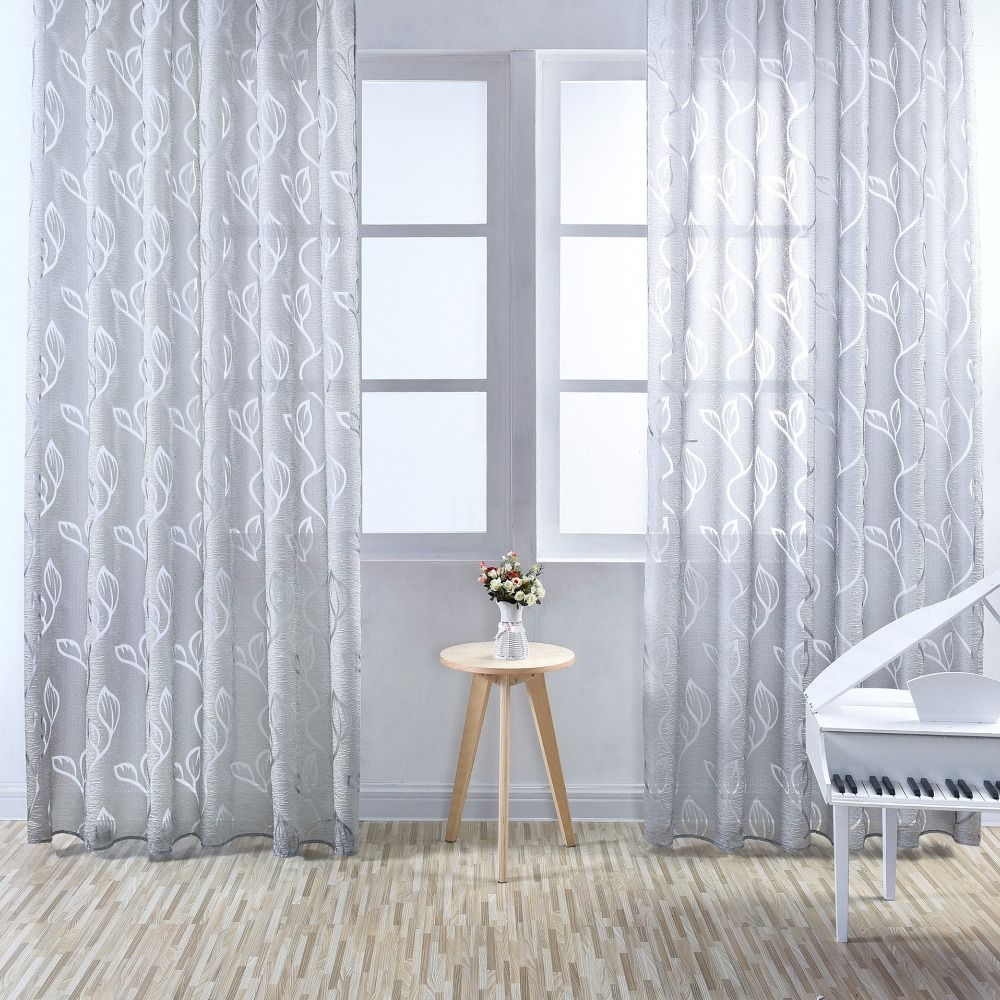 Romantic Leaves Pattern Sheer Curtain Elegant Tulle Curtain Modern Window Drapes  Bedroom