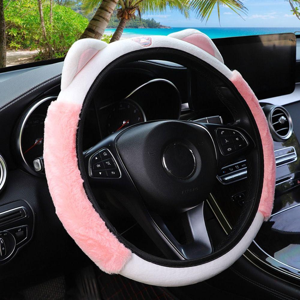 Plush Car Accessories Kitten Car Handle Cover Cute Steering Wheel Cover  For 14.5-15 INCH