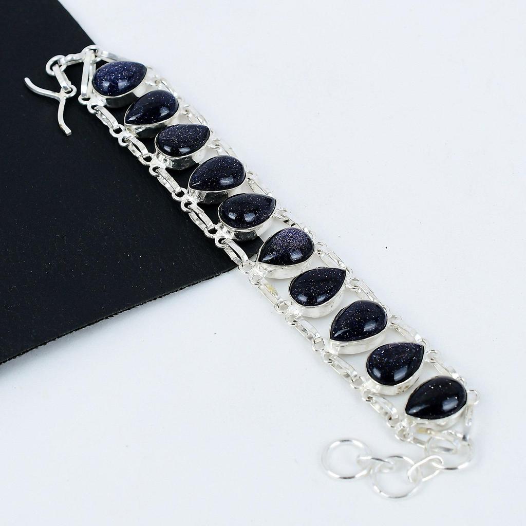 Natural Blue Sunstone Gemstone Handmade 925 Sterling Silver Bracelet, Blue Sunstone Bracelet For Wife , Unisex Bracelet, Thanksgiving Gift