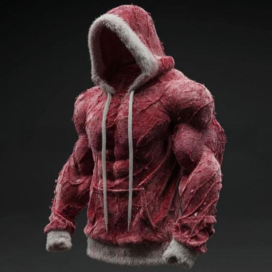 Мужская толстовка с мышцами Реалистичная 3D-печать Пуловер Свитшот Мускулистый Теплый Пушистый Толстовка с капюшоном для вечеринки Уличная одежда