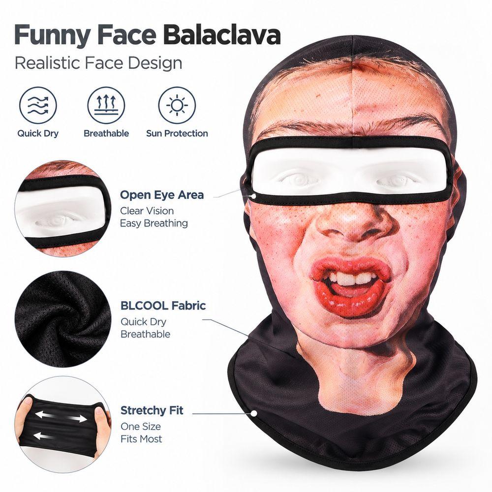 Breathable Realistic Balaclava Quick Dry Full Face Headwear Prank Face Hood Halloween Party