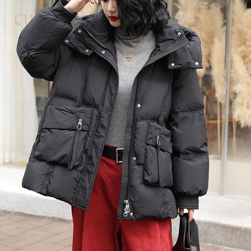 Down Jacket Hooded Women's Winter Short Fashion White Duck Down Coat Plus Size