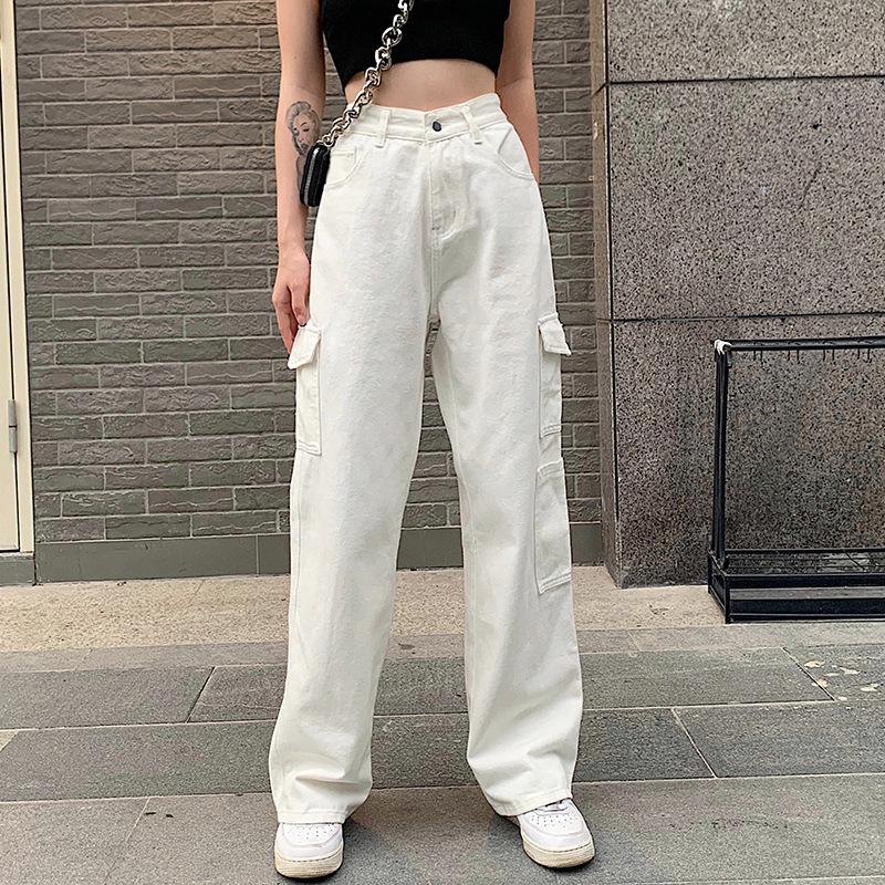 European And American Women'S Street Instagram Style Pockets, High Waist, Loose Fit, Slimming Denim Pants, Casual Pants