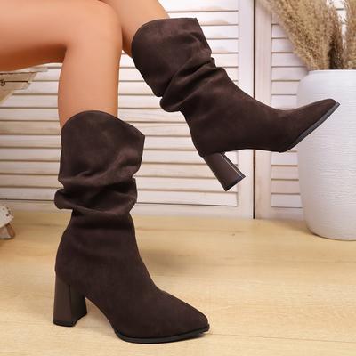 Винтажные модные ботильоны на высоком каблуке с острым носком, зима 2025, новые флисовые ботильоны средней высоты больших размеров для женщин