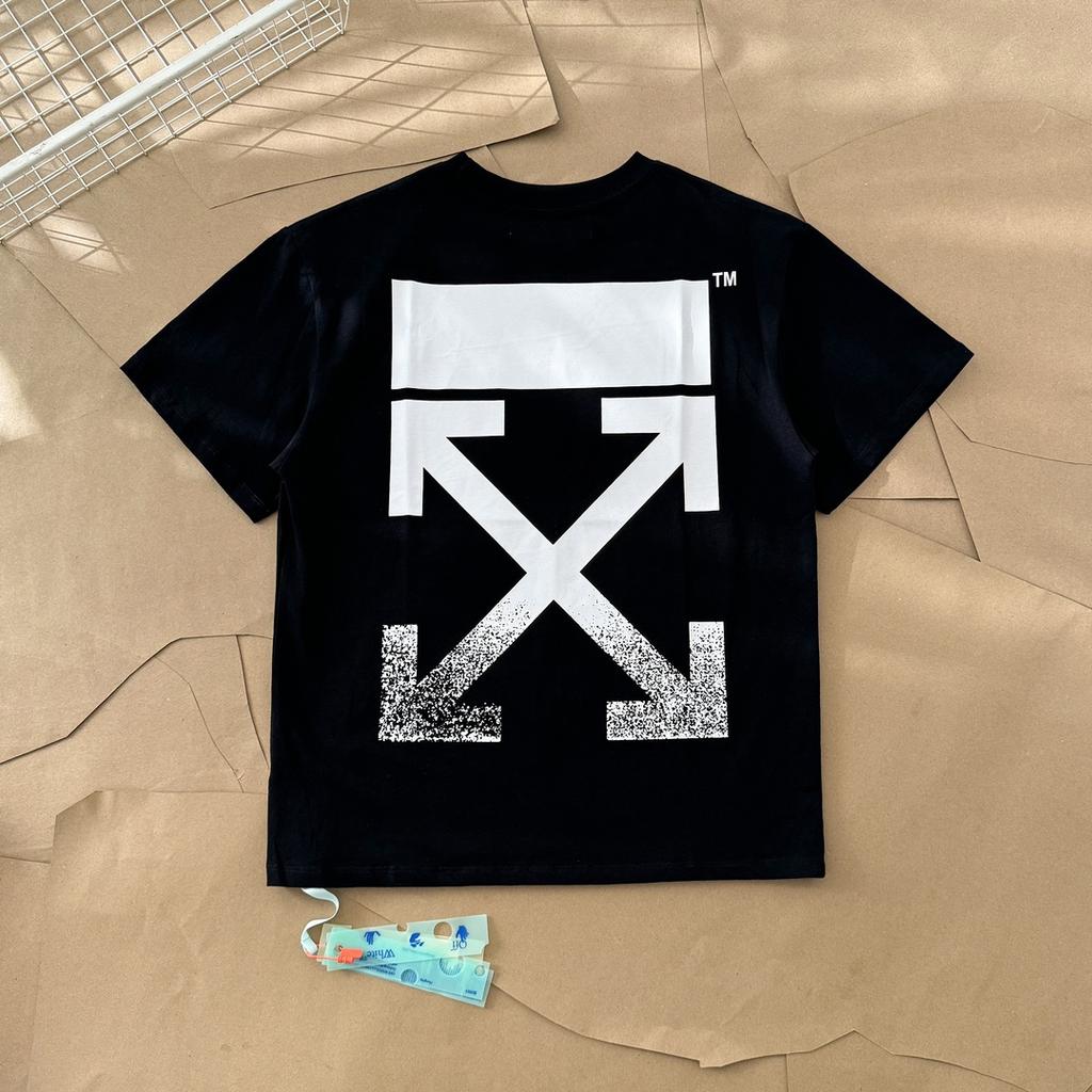 Off-White Летняя новинка 2025 года, черно-белая классическая футболка с короткими рукавами и принтом в виде всплеска стрелы для мужчин и женщин, парная футболка