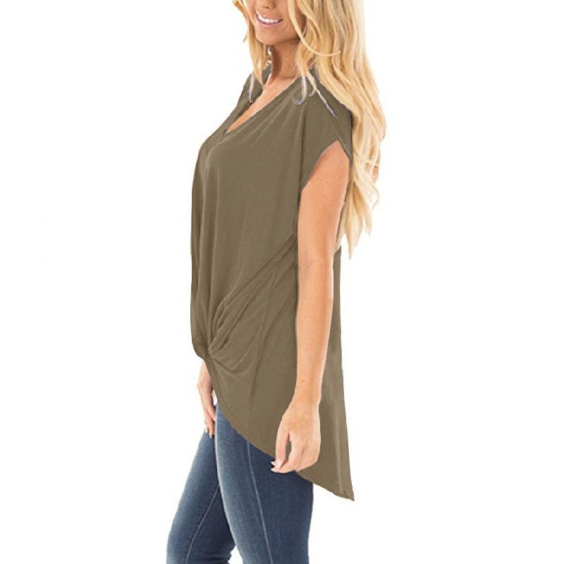 2026 Summer Women's New Short-Sleeve Solid Color V-Neck Twisted Breathable T-Shirt