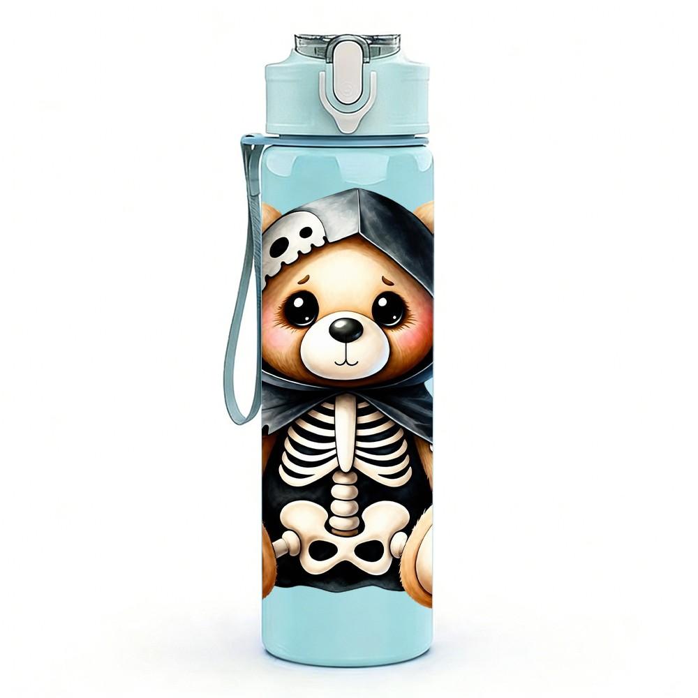 1PC Skeleton Bear Wearing Hood 750ml Color Plastic Sports Water Bottle Leakproof Flip Straw Lid Suitable for Sports Office Home Use