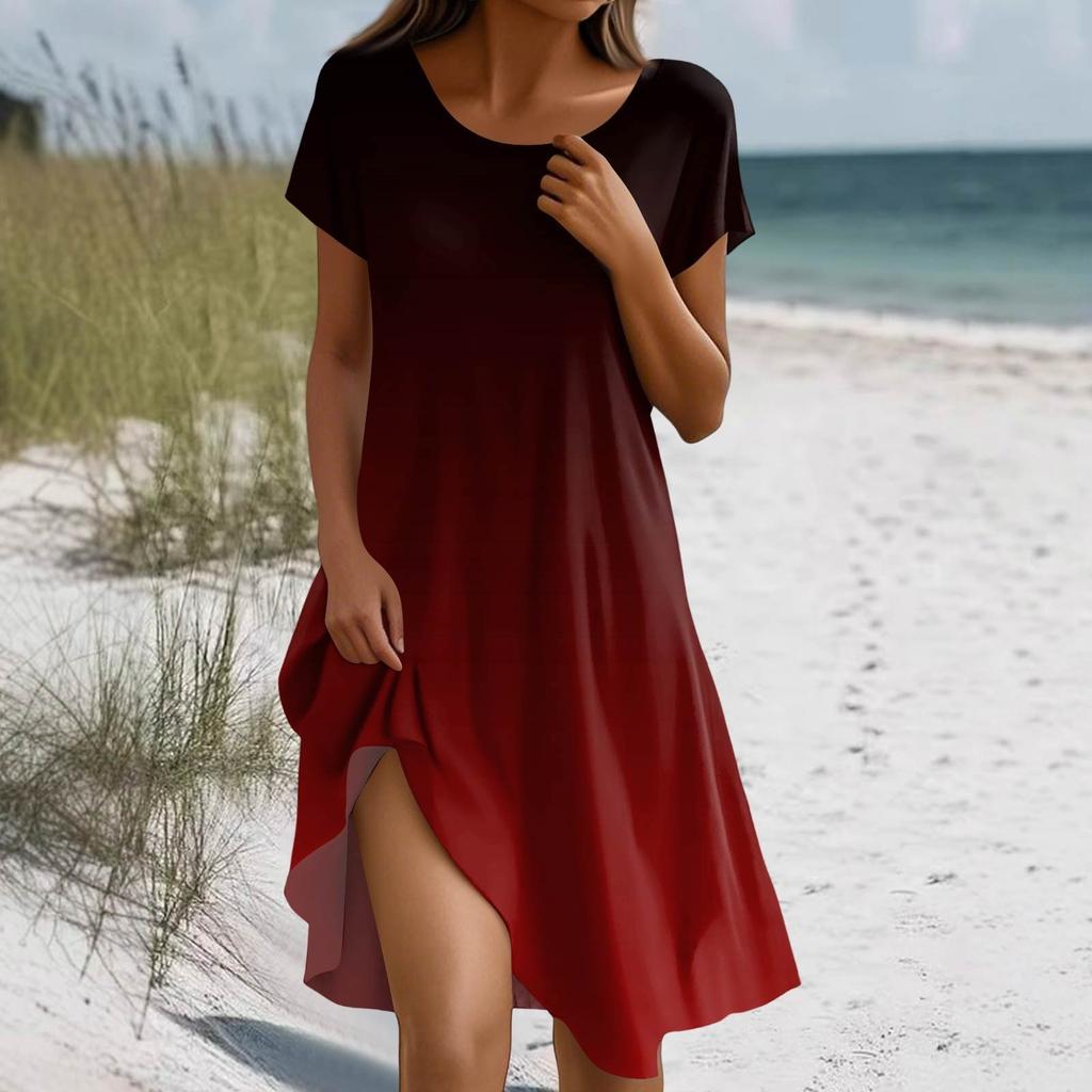 Short Sleeve Boho Dress For Women Casual Loose Fit Summer Sundress Floral Print Dress With Pockets