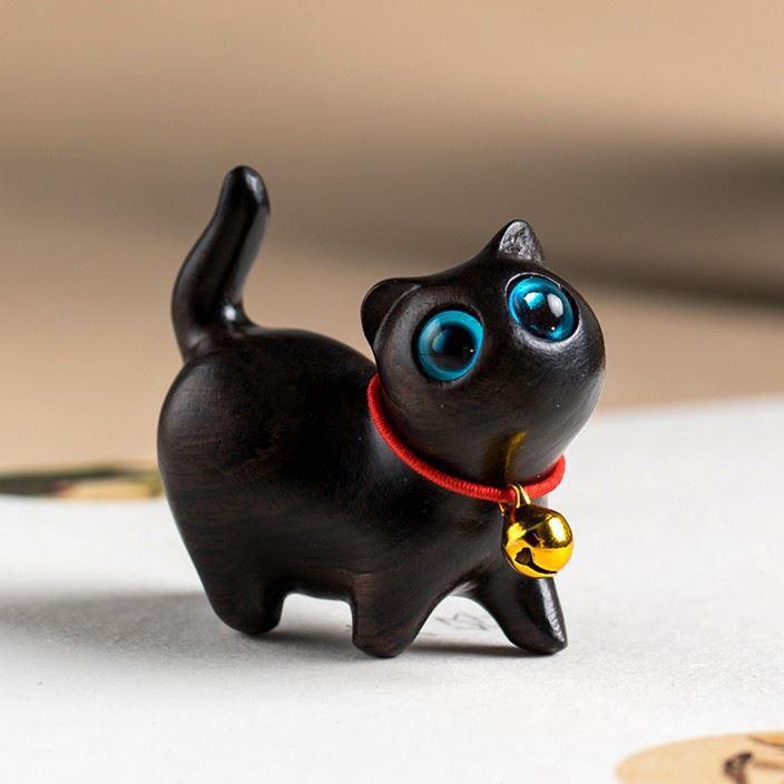 Украшение для кошек из зеленого сандалового дерева и черного дерева - креативная деревянная резьба в виде котенка