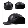 High Quality Genuine Leather Hats Winter First Layer Cowhide Warm Earmuffs Bomber Caps Plus Velvet Thicken Man Bone Caps Dad Hat