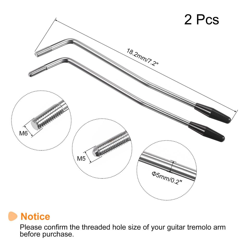 Uxcell Single Tremolo Armbar Silver Thread M5 M6 with Tip Cap for Electric Guitar 2 Pieces