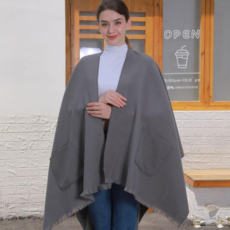 130*150cm Shawl Wraps for Women with Pockets, Elegant Cashmere Feeling Wraps, Open Front Pashmina with Tassel Scarf Blanket for Spring Fall Winter