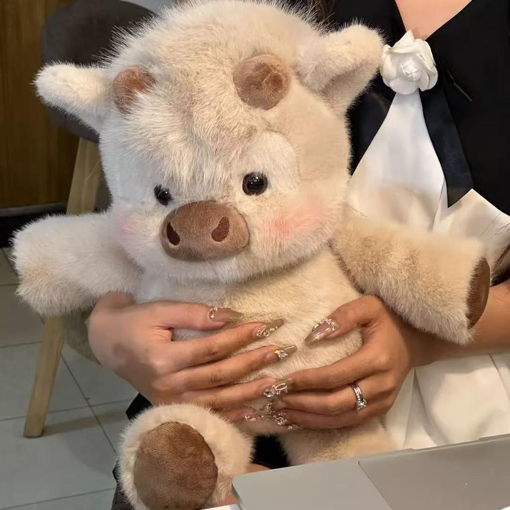 Kawaii Run Plush Toy Fluffy Stuffed Pink Pig Sheep Highland Cow Room Decoration Dolls Birthday Holiday Gifts