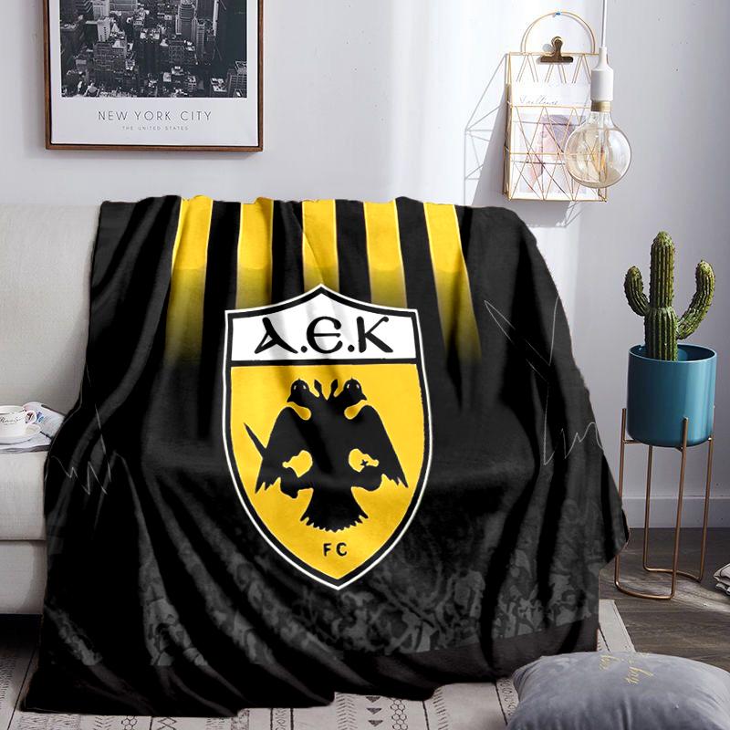 AEK AthensGolden And Black Crest Design Blanket Flannel Throw for Sofa, Indoor, Camping, Living Room, Office, Chair, And Bed Soft Birthday Gift