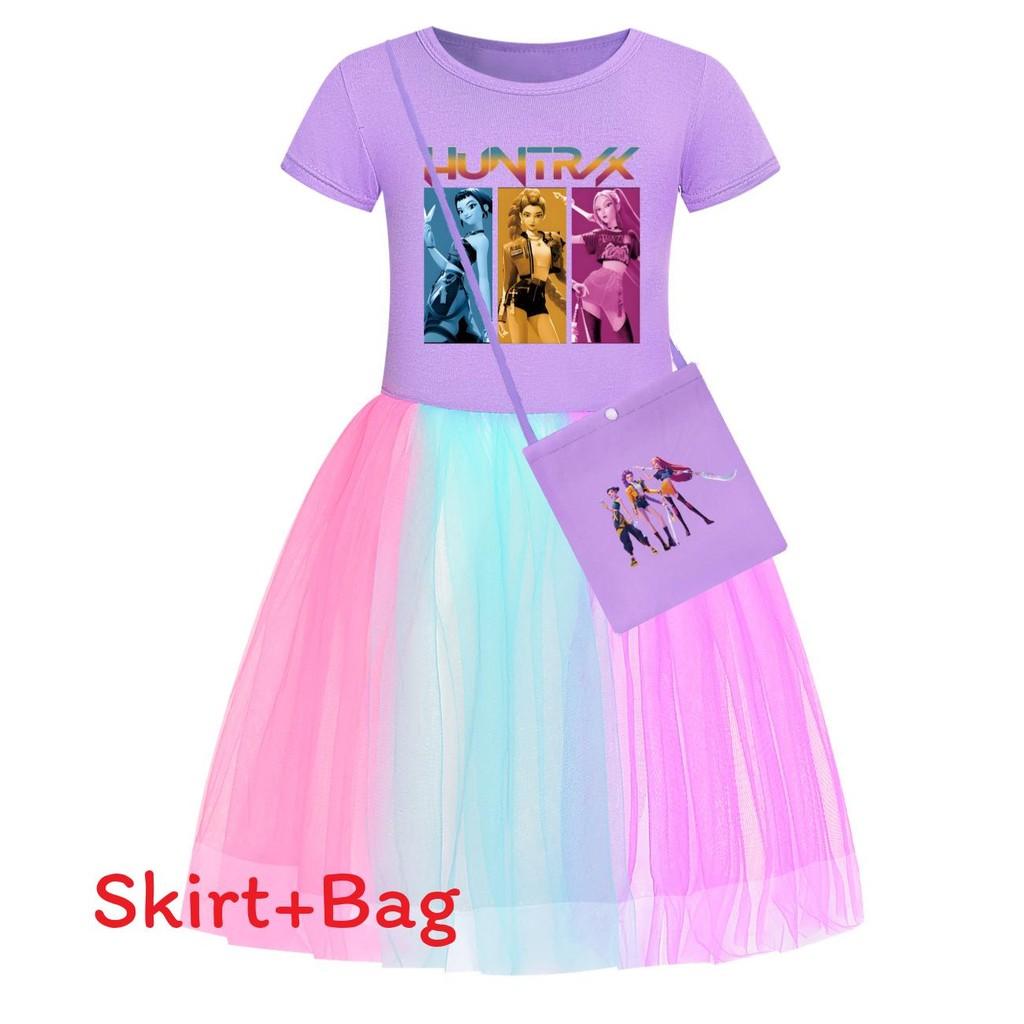 Kpop Demon Hunters Girl Cotton Rainbow Lace Skirt With Pleated Design For Girls