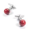 Red Painted Silver Edged Ball Shaped Copper Metal Cufflinks Men's French