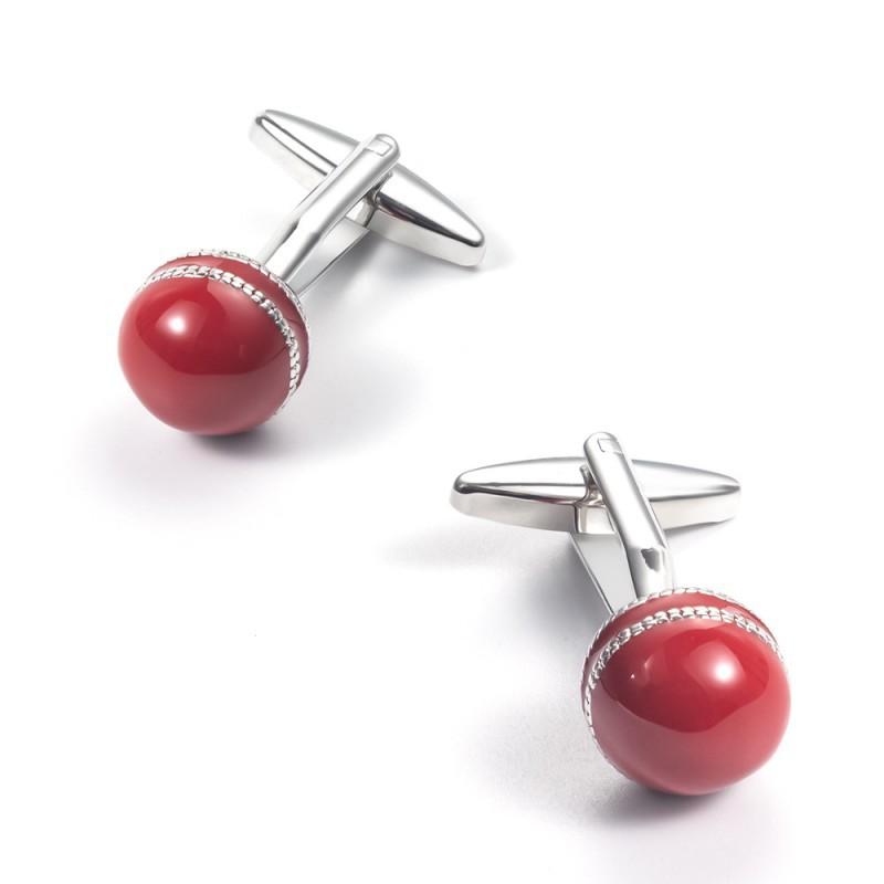 Red Painted Silver Edged Ball Shaped Copper Metal Cufflinks Men's French