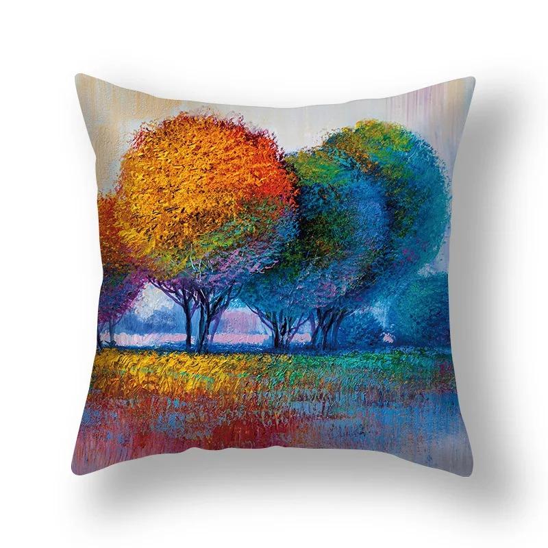 Pillowcase Sofa Living Room Colorful Tree Cushion Cover Home Decoration Tree Landscape Pillowcase
