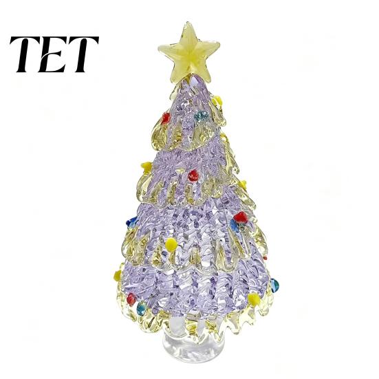 Holiday Party Centerpiece Hand Blown Glass Christmas Tree Figurine with Golen Star, Interior Design Accent Mini Xmas Ornament, Handmade Desktop
