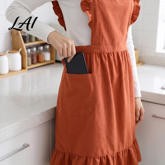 Professional Baking Apron Cross Back Ruffle Water Repellent Pockets with Side Polyester Decorative Floral Arranging Cooking Bib Apron Adjustable