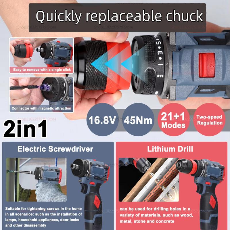 16.8V 2в1 Литиевая Бесщеточная Электрическая Дрель и Шуруповерт Многофункциональный Электроинструмент для Дома Мебели Установки Бытовой Техники Ремонта