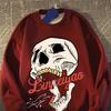 Американский Хип-хоп Красивая Тяжелая Футболка Мужская Осень Зима Уличная Принт Черепа Свободные Топы с Длинным Рукавом Модные