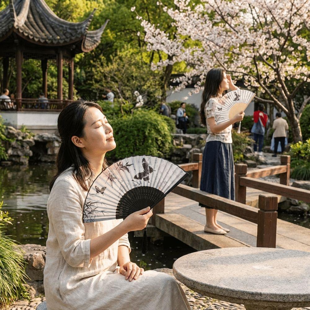 Antique Bamboo Folding Fan Ink Wash Painting Portable Fan Decorative Silk Hand Fan  Hanfu Cheongsam