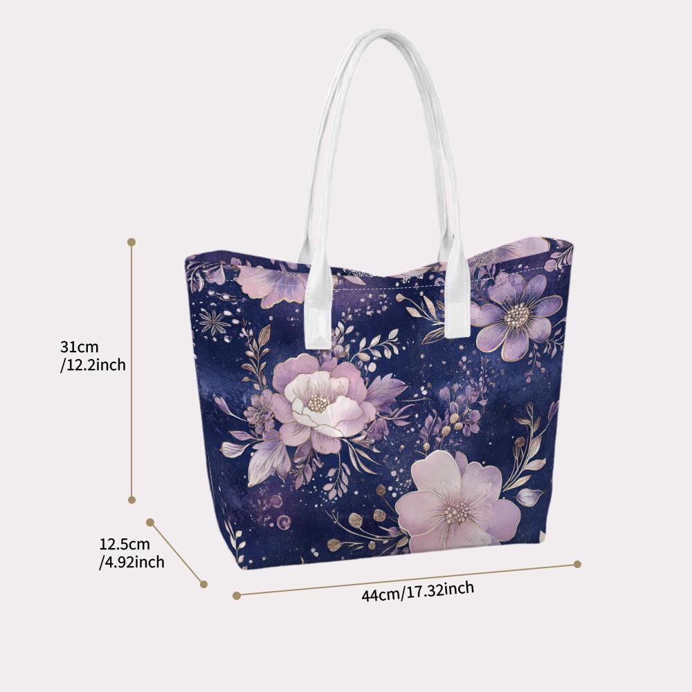 Purple Floral Tote Bag Elegant Stylish Casual Large Capacity Handbag for Daily Use