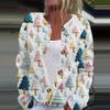 Women's Fashion Christmas Printed Long Sleeve Knitted Cardigan Button Down Jacket