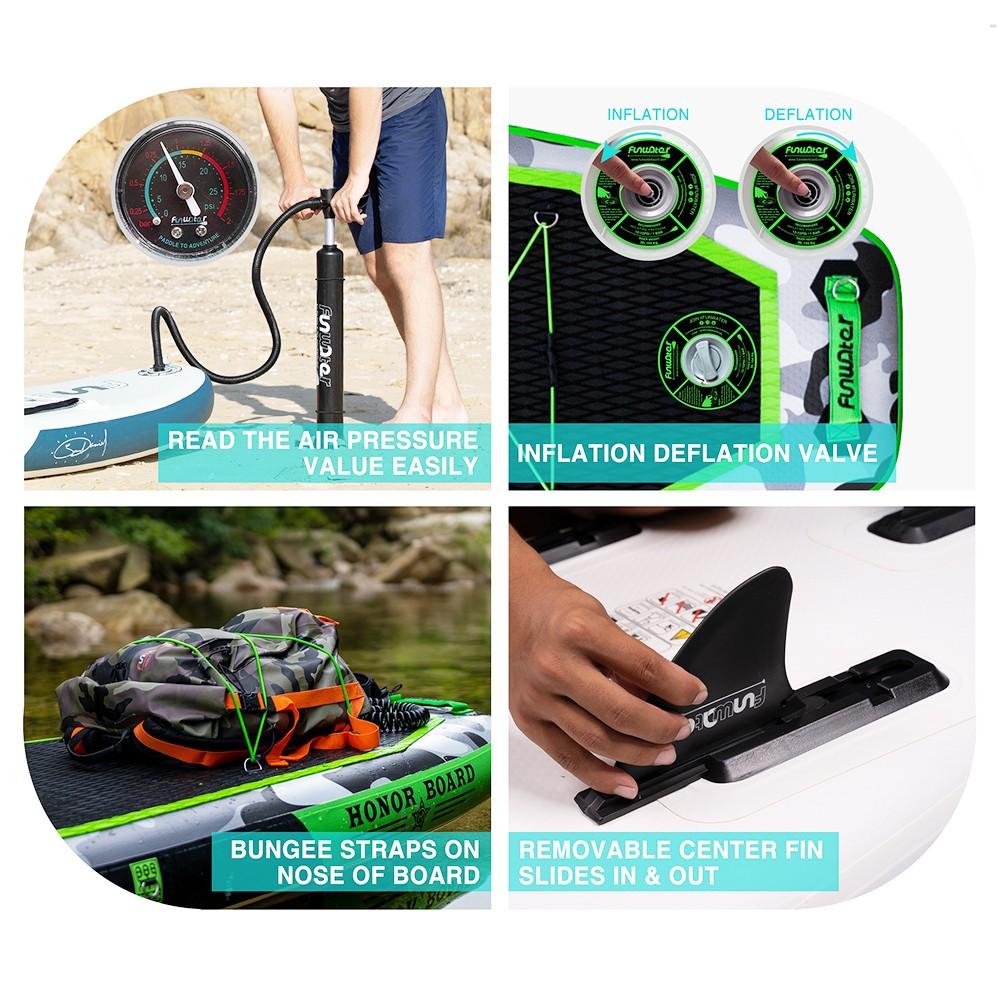 Надувная доска для серфинга с веслом FunWater HONOR, длина 10,8 дюйма, ширина 33 дюйма, толщина 6 футов
