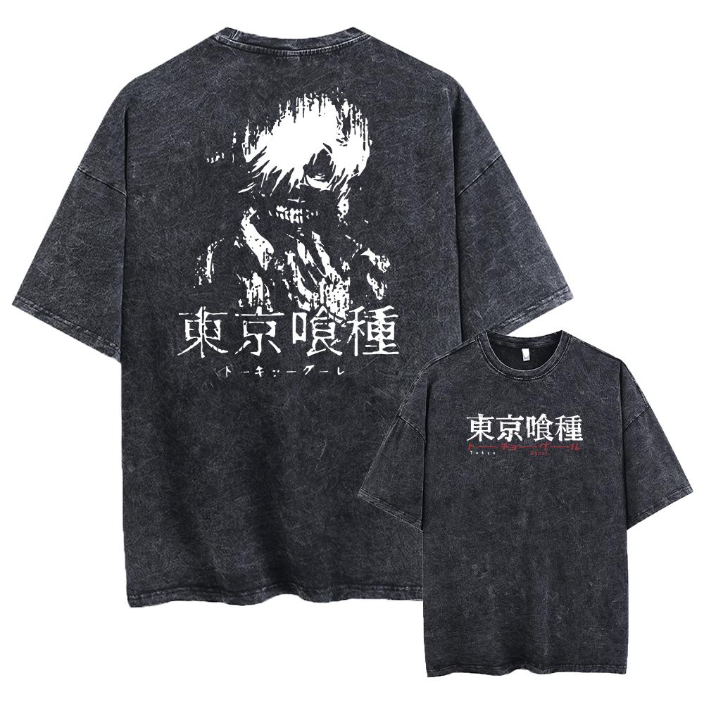 Аниме Tokyo Ghoul Kaneki Ken Графический принтованная кислотная футболка для мужчин Содержит хлопковую стираную футболку Горячая футболка Manga Harajuku унисекс