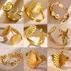 Хит продаж океанский ветер морская звезда ракушка нержавеющая сталь открытое кольцо с золотым покрытием женские украшения для отпуска