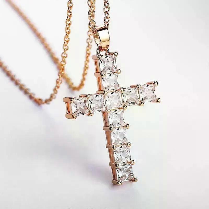 Shiny Square Zircon Cross Pendant Necklaces for Women Fashion Hip Hop Punk Rhinestone Chain Collar Party Jewelry